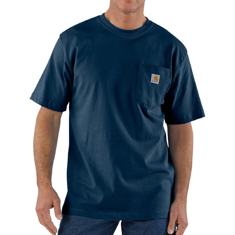 Plus Size Men's Striped Chambray Casual Shirts with a Spread Collar for a Preppy AppearanceCarhartt Men's Short Sleeve Pocket T-Shirt_Navy
