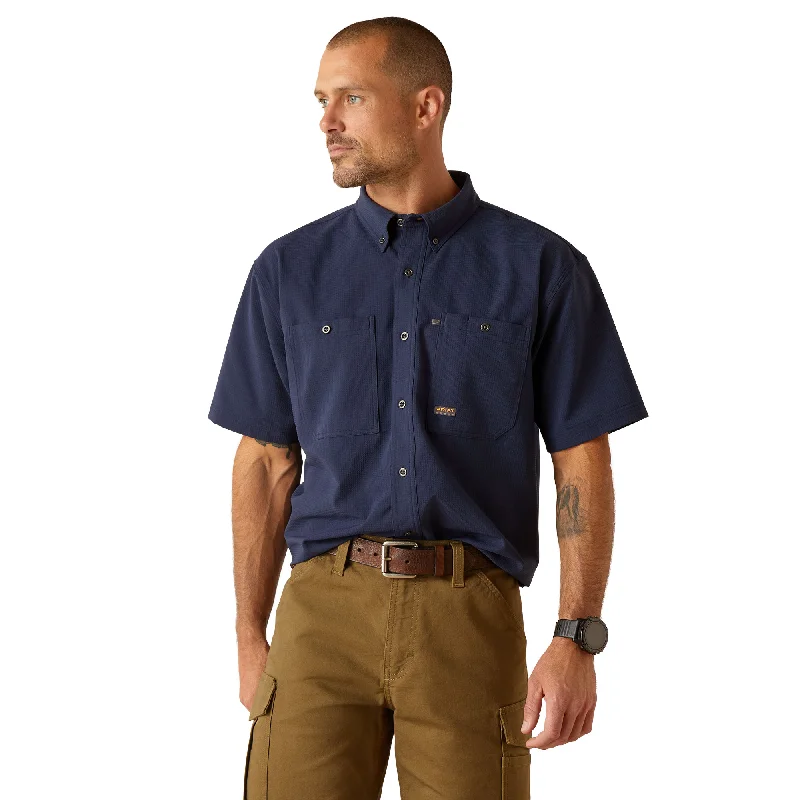 Men's Distressed Denim Casual Shirts with Frayed Edges for a Trendy and Rugged LookAriat Men's Rebar Made Tough 360 AirFlow Short Sleeve Work Shirt