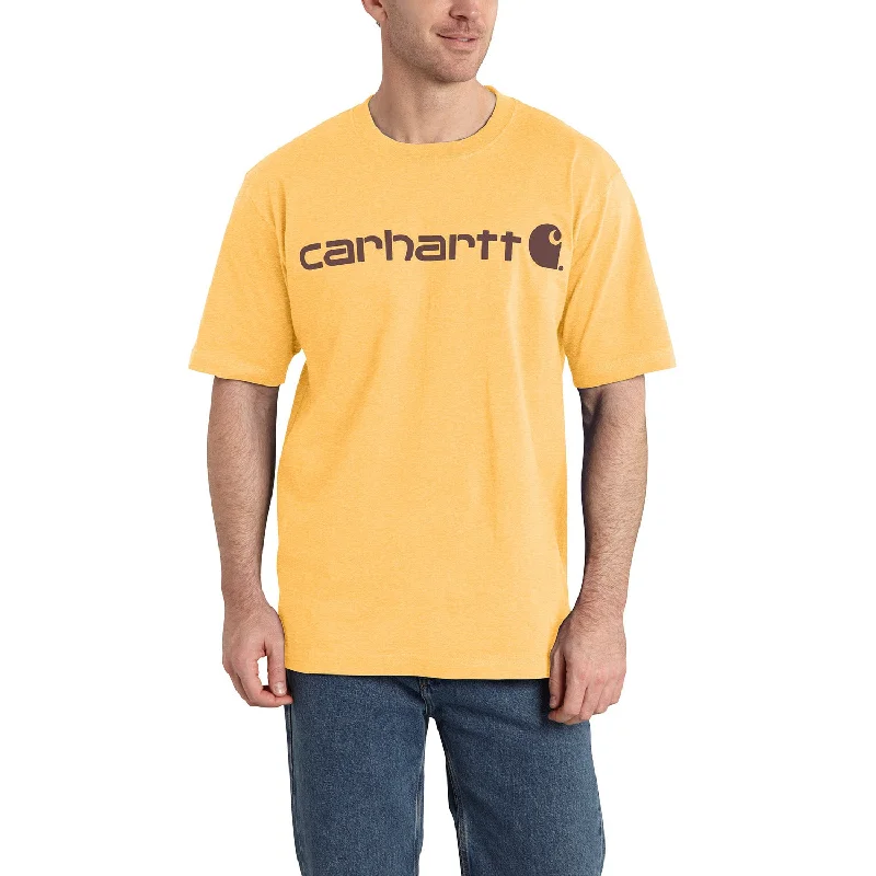Men's Short - Sleeve Linen Casual Shirts in Light Khaki for a Breathable Summer OptionCarhartt Men's Signature Logo Short Sleeve T-Shirt_Vivid Yellow Heather
