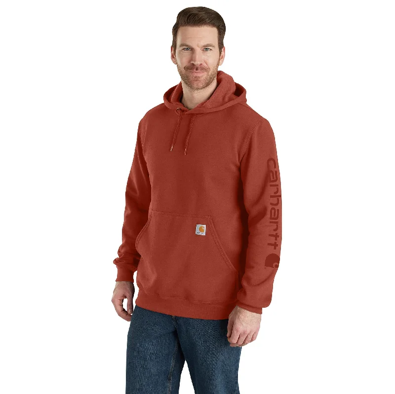 Men's Short - Sleeve Linen Casual Shirts in Light Khaki for a Breathable Summer OptionCarhartt Men's Signature Logo Hooded Pullover Sweatshirt_Saddle Red