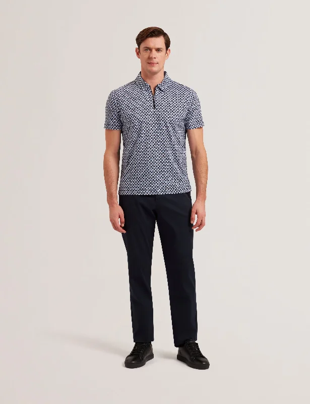 Men's ribbed cuffs and hem polo shirts for a textured lookOunslo Short Sleeve Regular Fit Printed Zip Polo Blue