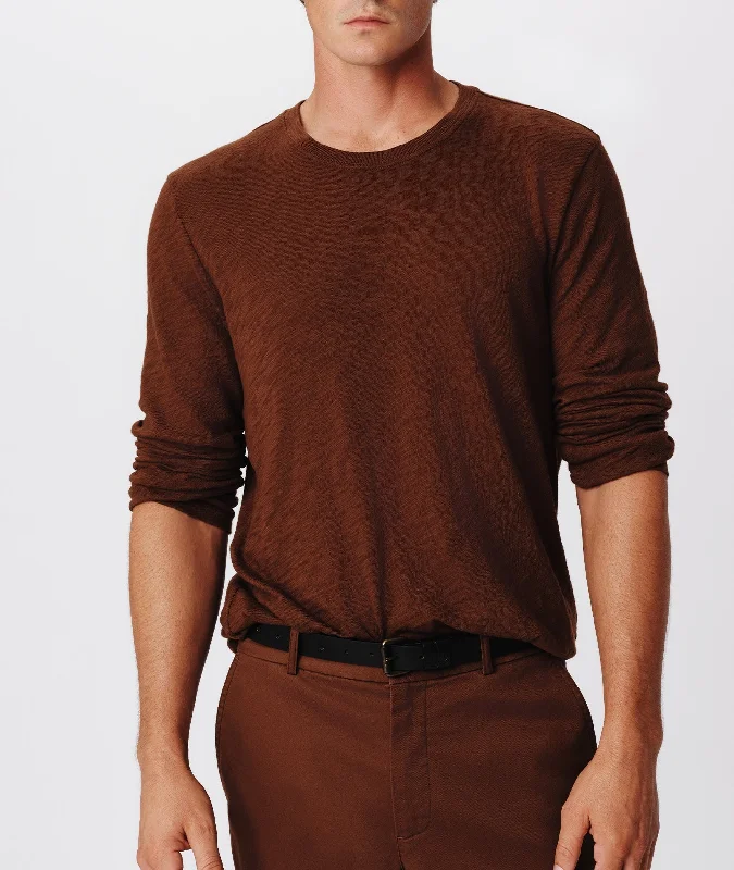 Men's Organic Cotton Casual Shirts with a Soft Handfeel for Everyday ComfortSlub Jersey Long Sleeve Destroyed Wash Tee - Pecan Brown