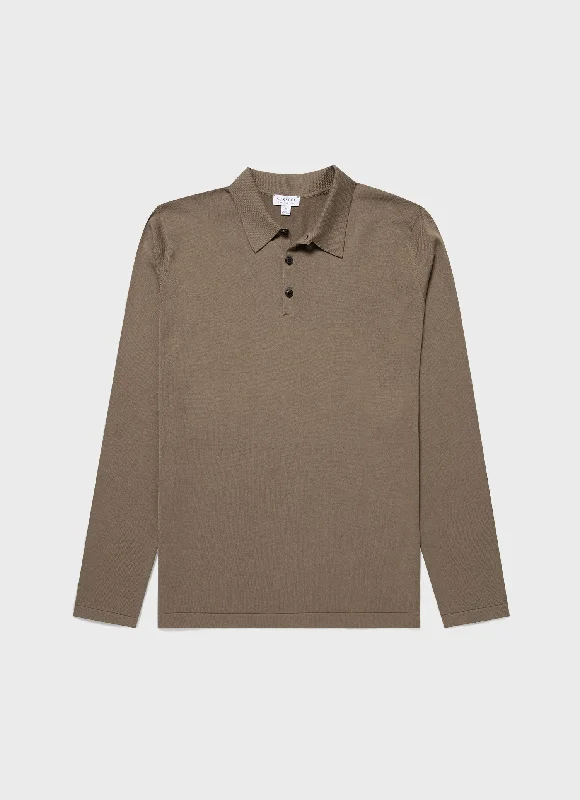 Men's color - block polo shirts with a bold fashion statementMen's Long Sleeve Sea Island Cotton Polo Shirt in Dark Stone