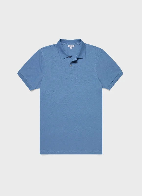 Men's high - collar polo shirts with a modern twistMen's Piqué Polo Shirt in Como Blue