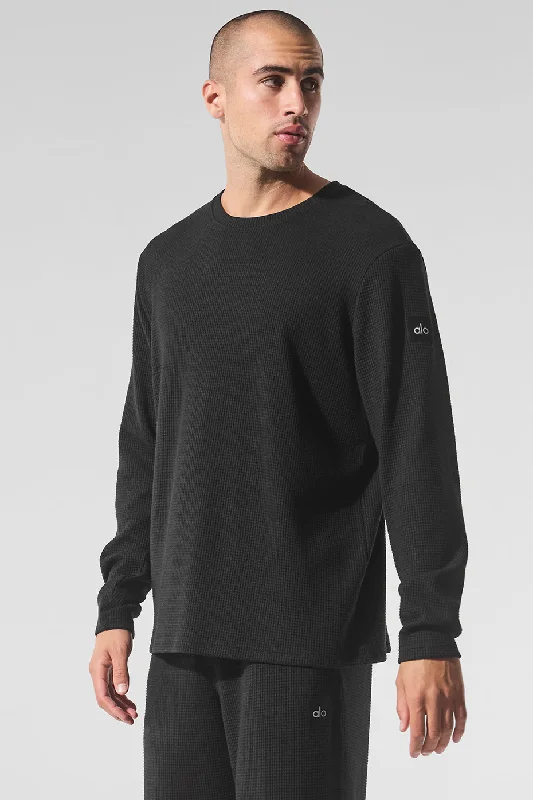 Men's Wrinkle - Resistant Polyester Blend Casual Shirts for Easy Travel and MaintenanceElevate Waffle Long Sleeve Crew - Black