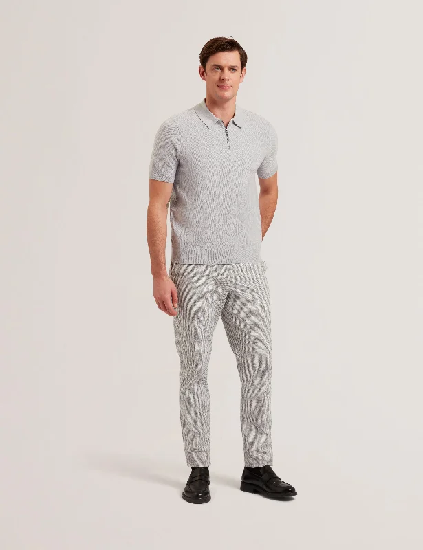 Men's color - block polo shirts with a bold fashion statementFourd Short Sleeve Herringbone Stitch Zip Polo Grey