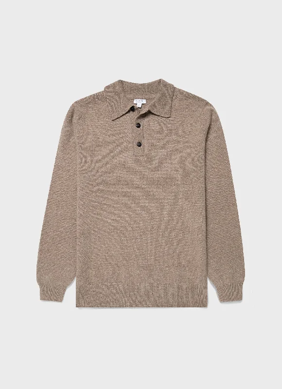 Men's breathable cotton blend polo shirts for summer outingsMen's Lambswool Polo Shirt in Sandstone