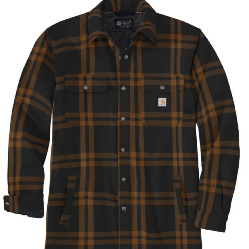 Men's Embroidered Detail Casual Shirts in Beige for a Touch of EleganceCarhartt Men's Relaxed Fit Flannel Sherpa-Lined Button-Down Snap Shirt Jac