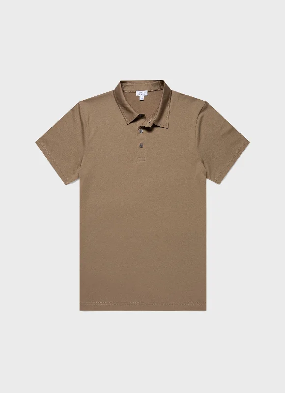 Men's long sleeve classic fit polo shirts with embroidered logosMen's Classic Jersey Polo Shirt in Dark Stone