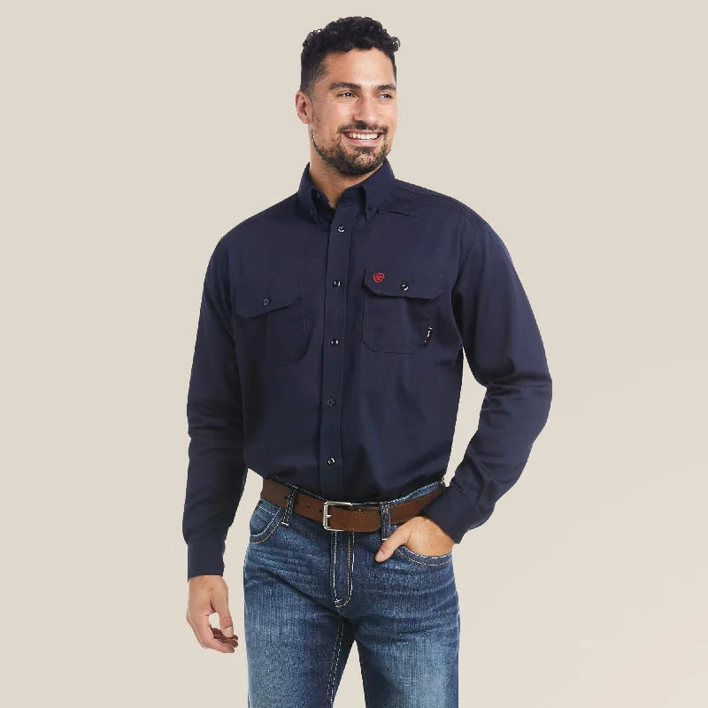 Men's Shearling - Lined Collar Casual Shirts in Brown for a Rustic and Warm AppealAriat Men's FR Solid Long Sleeve Button-Down Work Shirt