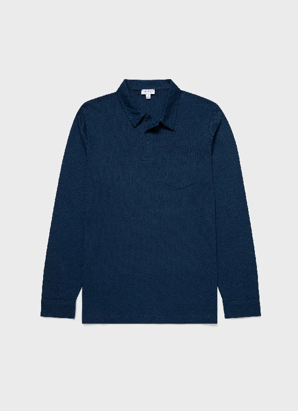 Men's vintage - inspired retro polo shirts with unique patternsMen's Long Sleeve Riviera Polo Shirt in Naval Blue