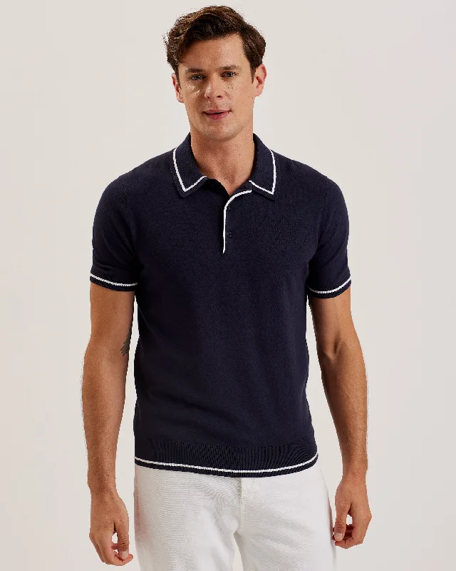 Men's two - tone stripe polo shirts with a preppy styleDunow Short Sleeve Pointelle Diamond Polo Navy