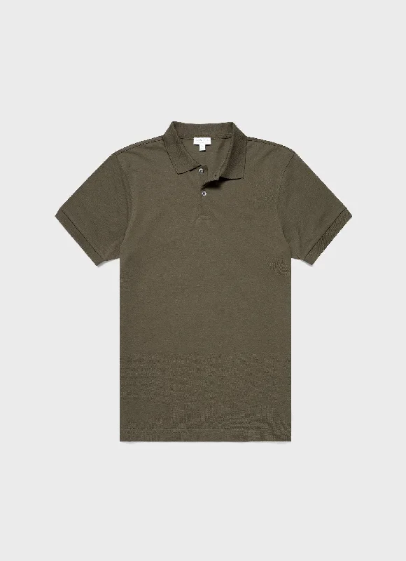 Men's long sleeve classic fit polo shirts with embroidered logosMen's Piqué Polo Shirt in Khaki