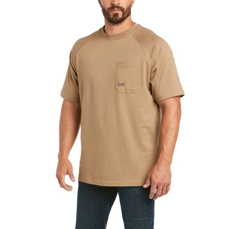 Men's Two - Tone Contrast Panel Casual Shirts in White and Navy for a Stylish and Eye - Catching DesignAriat Men's Rebar CottonStrong T-Shirt_Khaki