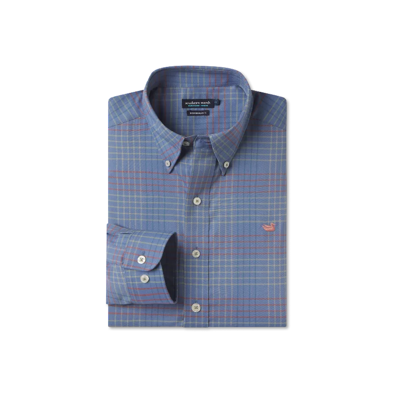 Men's Linen Blend Casual Shirts with Roll - Up Sleeves for a Summer Beach LookYouth Winfield Grid Performance Dress Shirt