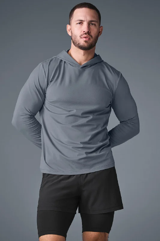 Men's Slim - Fit Printed Floral Casual Shirts in Pastel Colors for a Spring - Inspired VibeConquer Reform Long Sleeve With Hood - Steel Grey