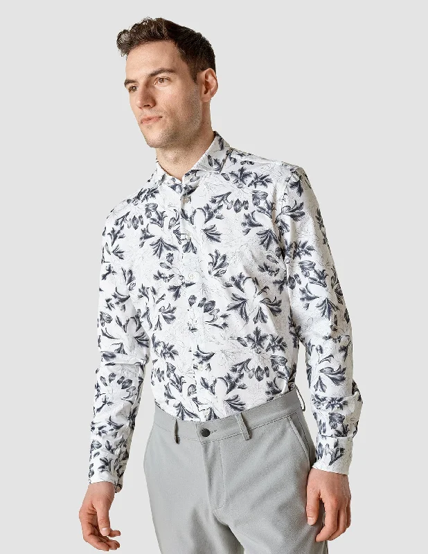 Men's Organic Cotton Casual Shirts with a Soft Handfeel for Everyday ComfortLightweight Classic Shirt Navy Flower Slim
