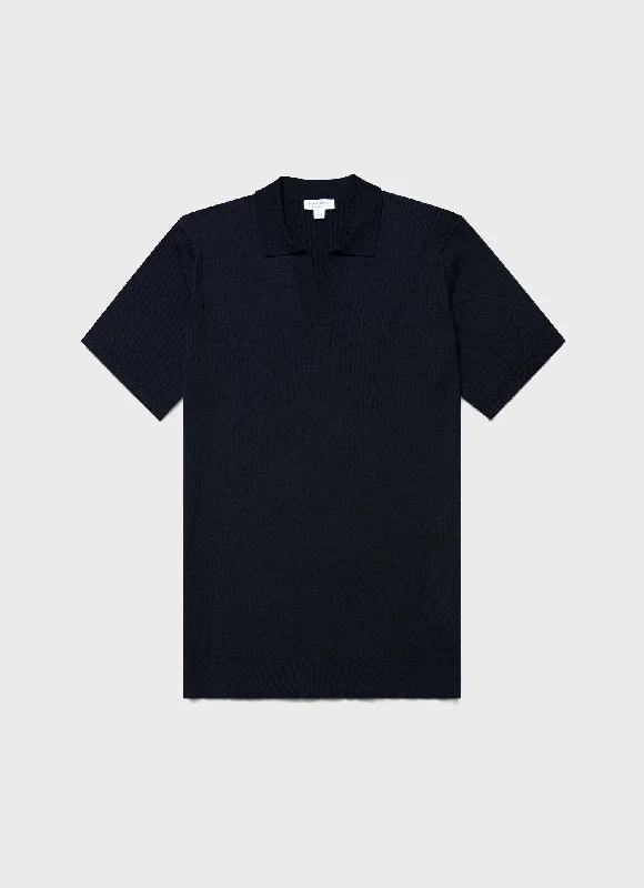 Men's reversible polo shirts with two different looksMen's Fine Rib Silk Cotton Polo Shirt in Navy