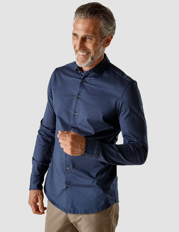 Men's Embroidered Detail Casual Shirts in Beige for a Touch of EleganceClassic Shirt Navy Slim