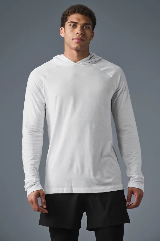 Men's Linen Blend Casual Shirts with Roll - Up Sleeves for a Summer Beach LookCore Hooded Runner - White