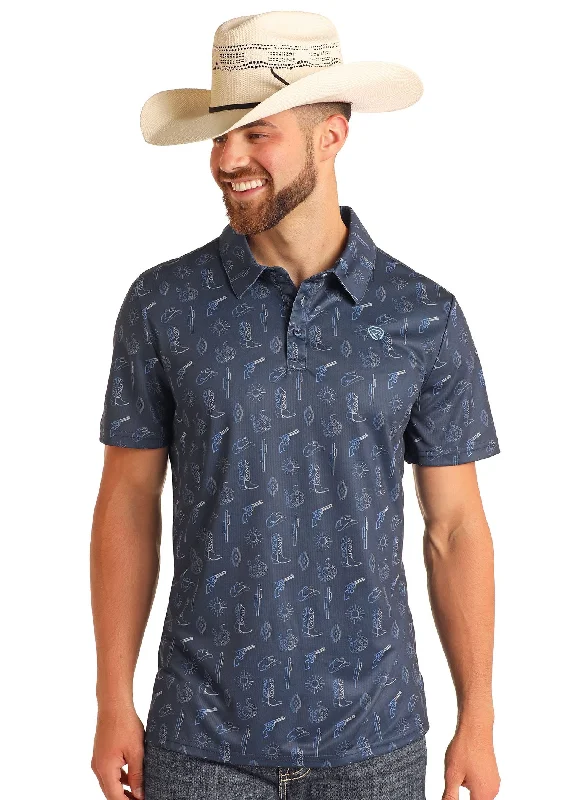Men's ribbed cuffs and hem polo shirts for a textured lookMen's Rock & Roll Cowboy Polo #BM51T06007