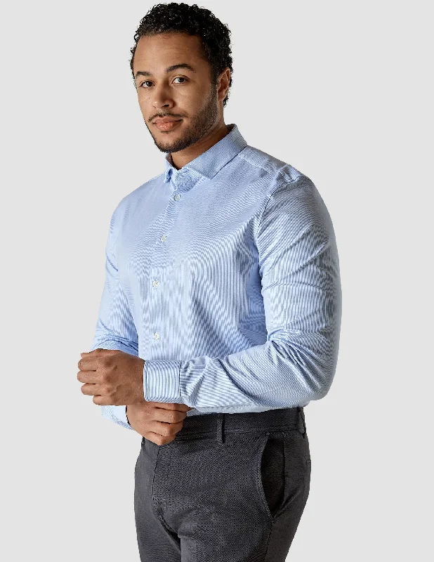 Plus Size Men's Striped Chambray Casual Shirts with a Spread Collar for a Preppy AppearanceClassic Shirt Light Blue Stripes Slim