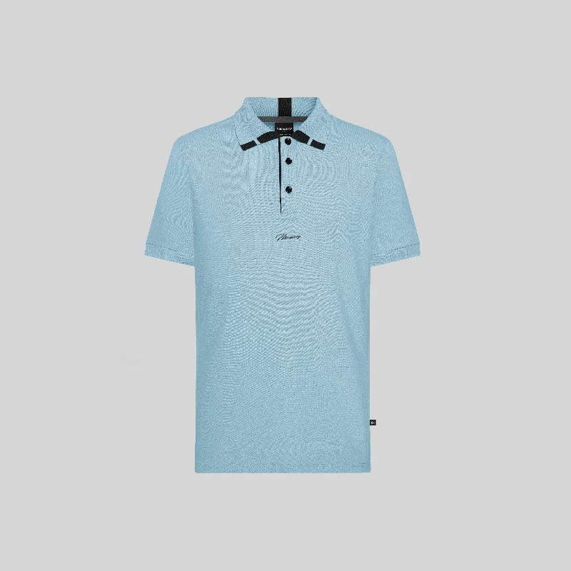 Men's long sleeve classic fit polo shirts with embroidered logosMEGES BLUE POLO