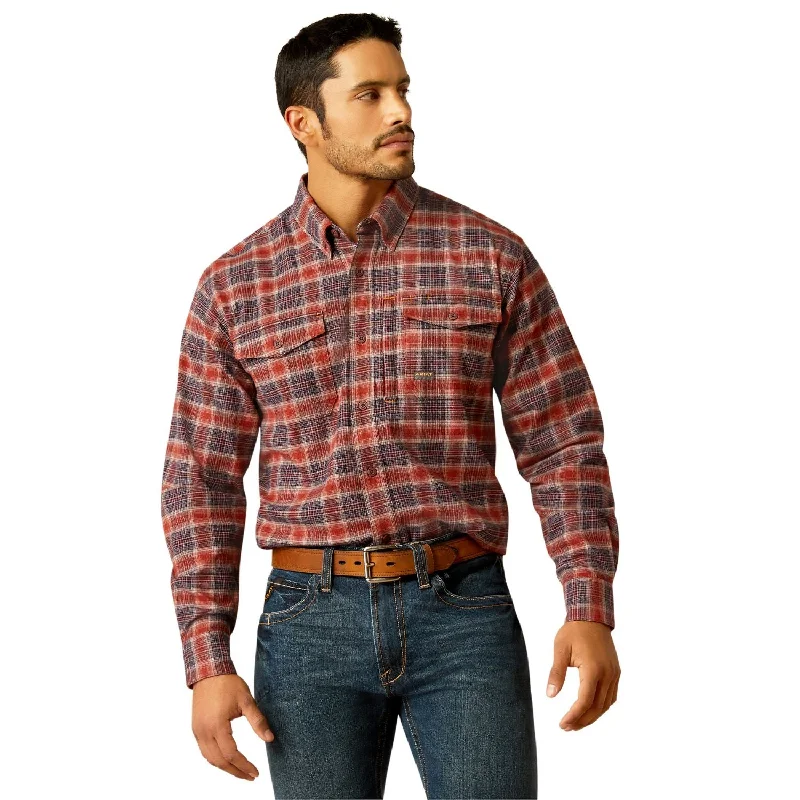 Men's Shearling - Lined Collar Casual Shirts in Brown for a Rustic and Warm AppealAriat Men's Rebar Flannel DuraStretch™ Button-Down Work Shirt