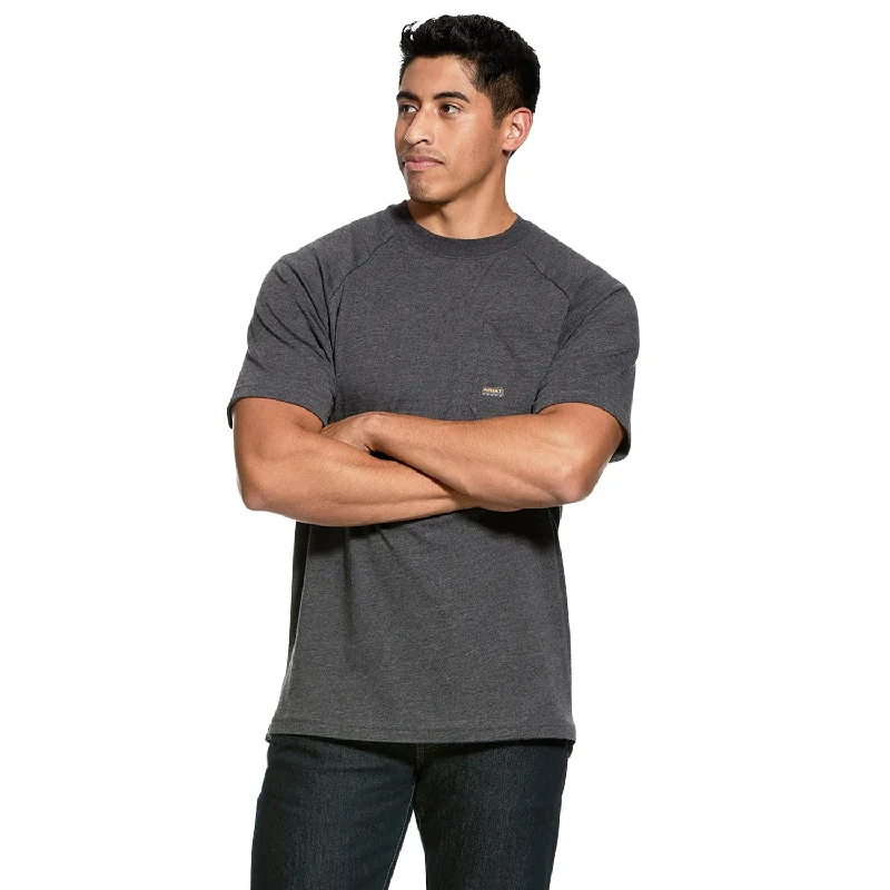 Men's Two - Tone Contrast Panel Casual Shirts in White and Navy for a Stylish and Eye - Catching DesignAriat Men's Rebar CottonStrong T-Shirt_Charcoal Heather