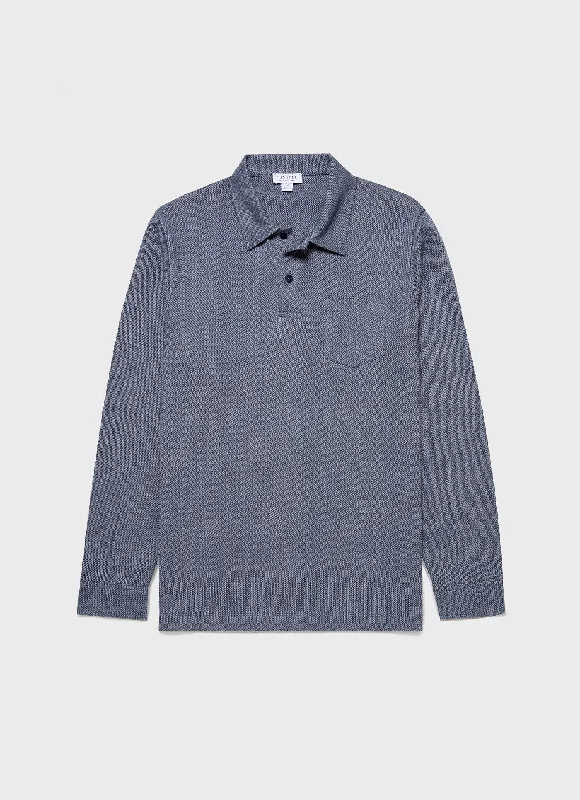 Men's lightweight performance polo shirts for tennis matchesMen's Long Sleeve Riviera Polo Shirt in Navy Twist