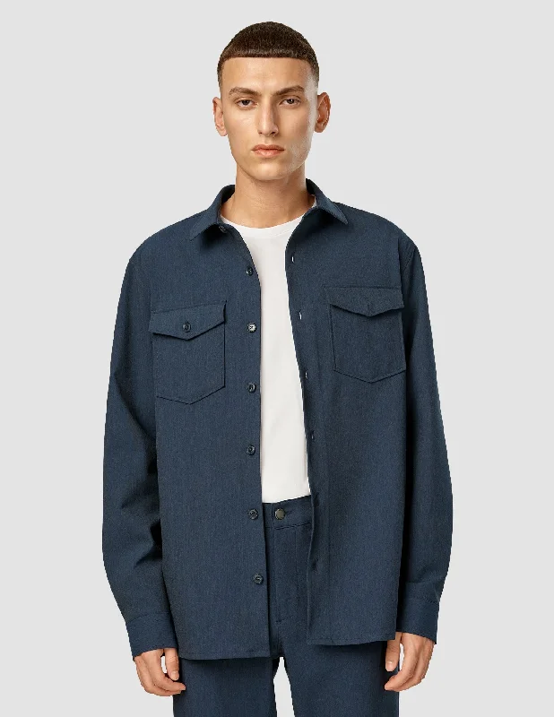 Men's Two - Tone Contrast Panel Casual Shirts in White and Navy for a Stylish and Eye - Catching DesignEssential Overshirt Navy Melange