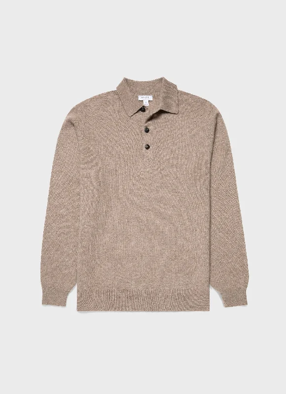 Men's stretchable athletic polo shirts for fitness workoutsMen's Cashmere Polo Shirt in Natural Brown
