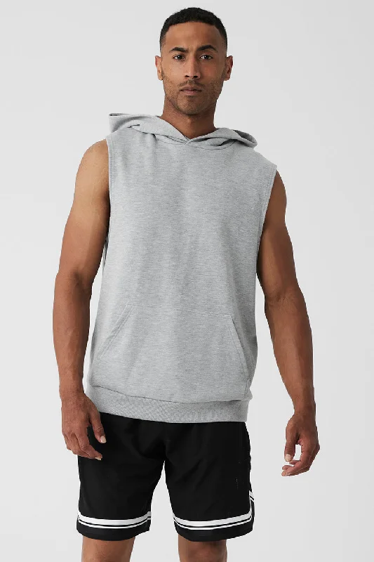 Men's Two - Tone Contrast Panel Casual Shirts in White and Navy for a Stylish and Eye - Catching DesignChill Sleeveless Hoodie - Athletic Heather Grey