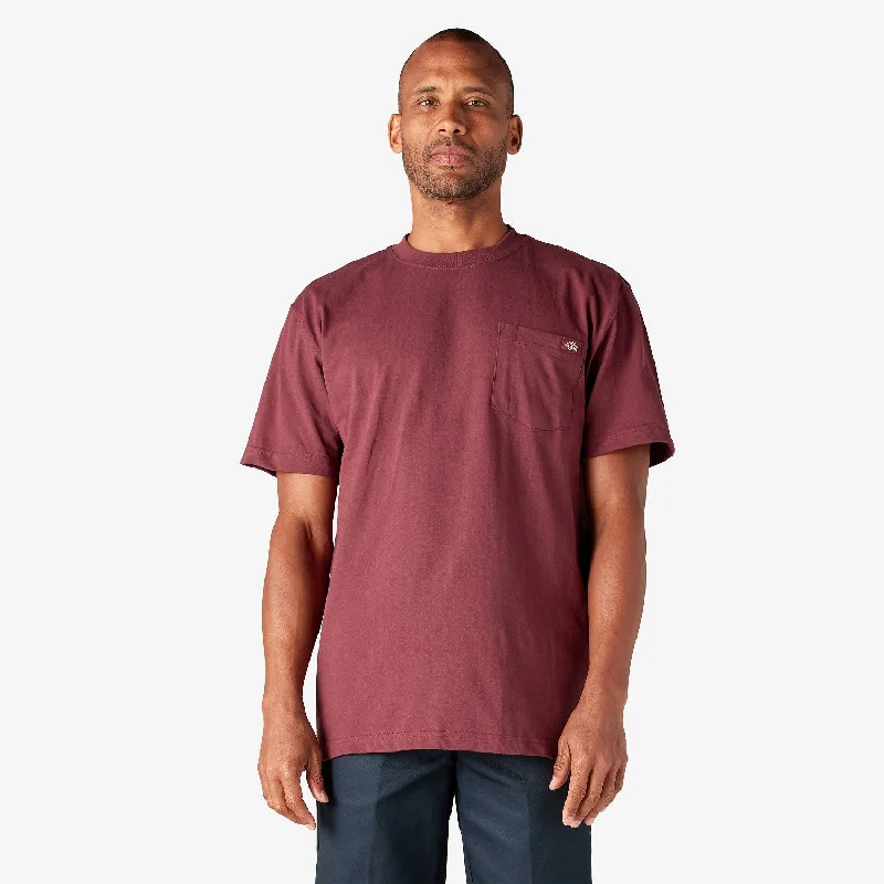 Plus Size Men's Striped Chambray Casual Shirts with a Spread Collar for a Preppy AppearanceDickies Men's Heavyweight Short Sleeve Pocket T-Shirt_Burgundy