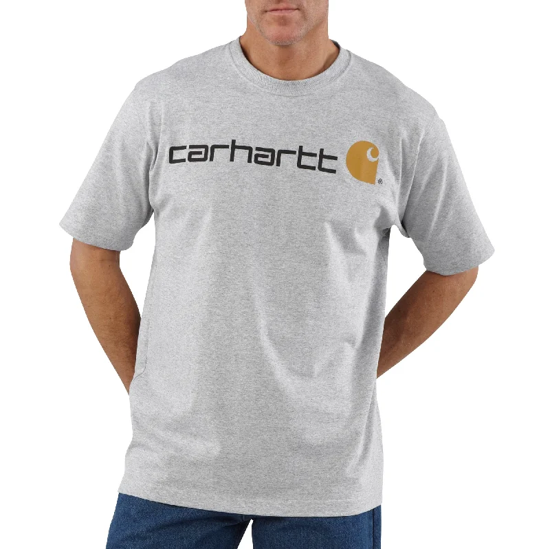 Men's Slim - Fit Printed Floral Casual Shirts in Pastel Colors for a Spring - Inspired VibeCarhartt Men's Signature Logo Short Sleeve T-Shirt_Heather Grey