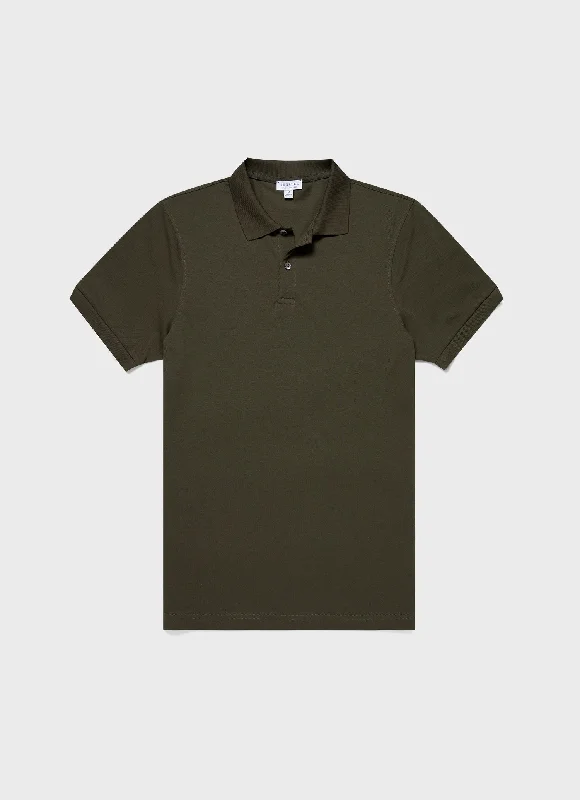 Men's button - down spread collar polo shirts for business casualMen's Piqué Polo Shirt in Pine Green