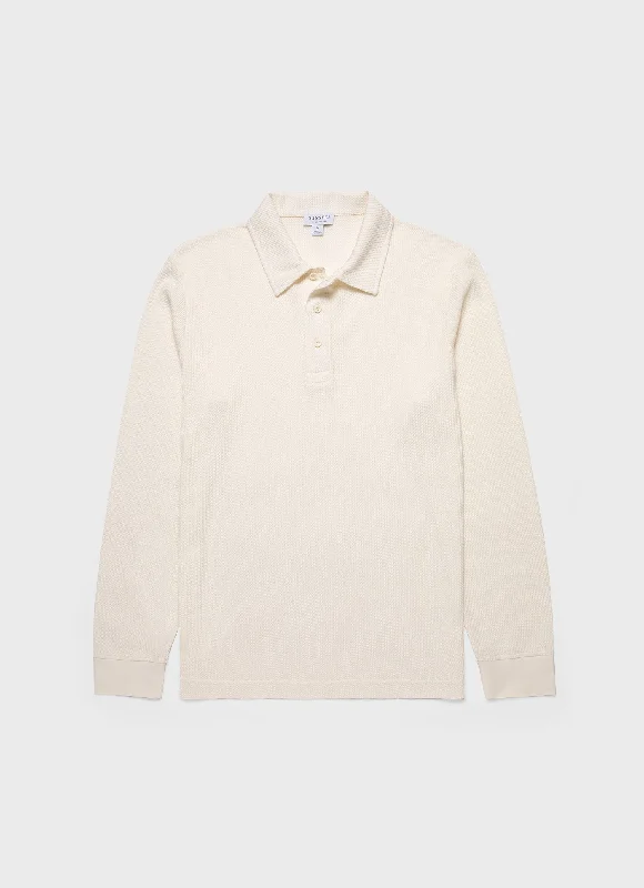 Men's reversible polo shirts with two different looksMen's Long Sleeve Waffle Polo Shirt in Ecru