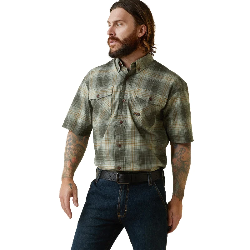 Men's Long - Line Oversized Casual Shirts in Dark Gray for a Relaxed and Modern LookAriat Men's Rebar Made Tough DuraStretch Work Shirt