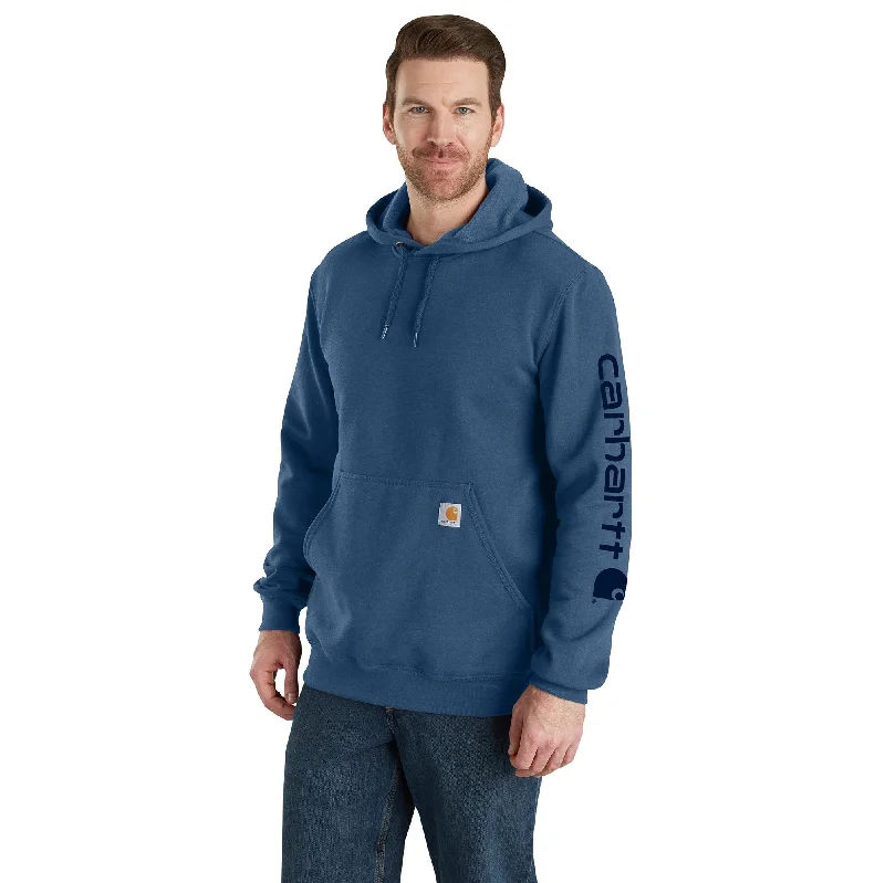 Men's Graphic - Printed Casual Shirts with Pop - Culture References for a Fun and Stylish LookCarhartt Men's Signature Logo Hooded Pullover Sweatshirt_Deep Ocean Heather