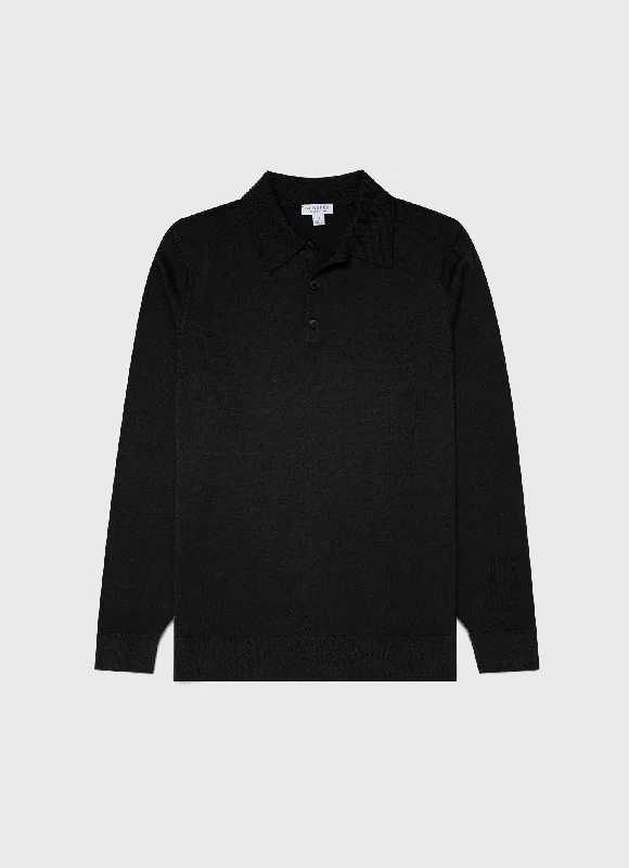 Men's quick - dry polo shirts for water sports activitiesMen's Extra-Fine Merino Polo Shirt in Black