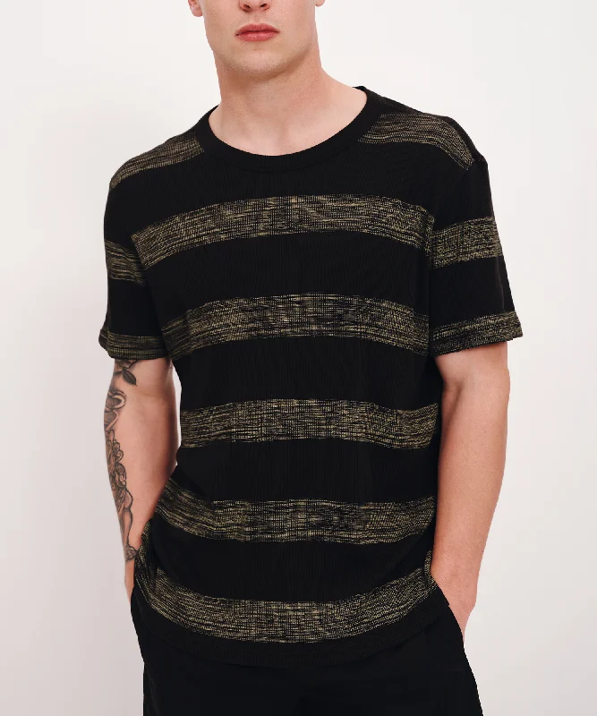 Men's Slim - Fit Printed Floral Casual Shirts in Pastel Colors for a Spring - Inspired Vibe2X1 Rib with Sunbleached Stripe Short Sleeve Crew Neck Tee - Black