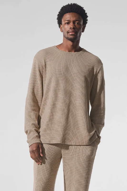 Men's Thermal - Lined Casual Shirts in Black for Added Warmth in Cold WeatherElevate Waffle Long Sleeve Crew - Gravel