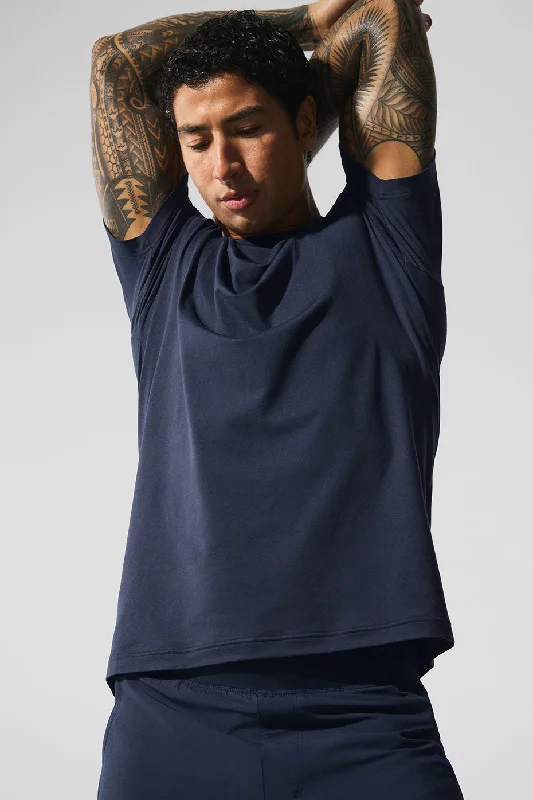 Men's Two - Tone Contrast Panel Casual Shirts in White and Navy for a Stylish and Eye - Catching DesignConquer Reform Crewneck Short Sleeve - Navy