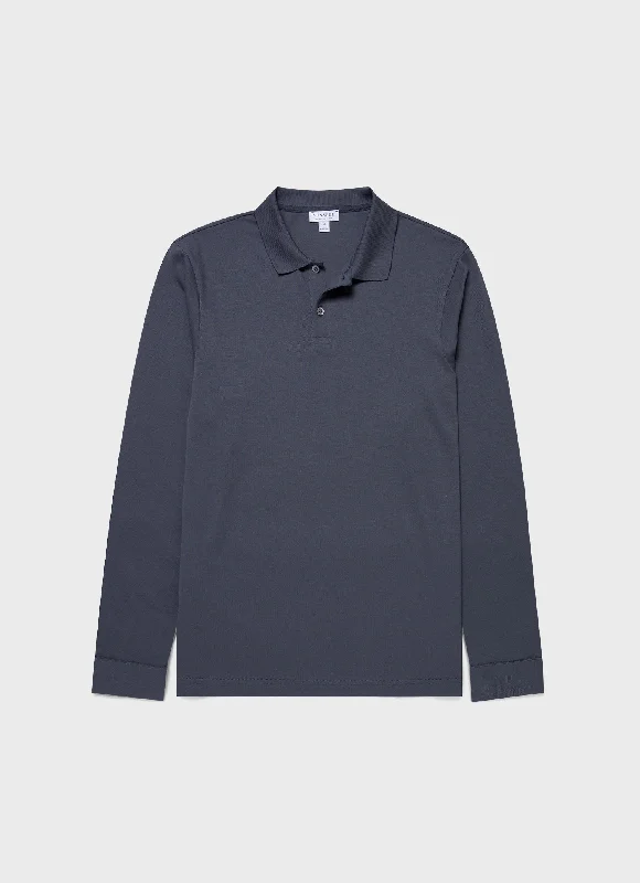 Men's lightweight performance polo shirts for tennis matchesMen's Long Sleeve Piqué Polo Shirt in Slate Blue