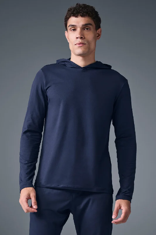 Men's Retro - Style Hawaiian Print Casual Shirts in Bold Patterns for a Tropical VacationConquer Reform Long Sleeve With Hood - Navy