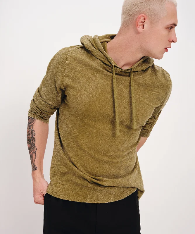 Men's Two - Tone Contrast Panel Casual Shirts in White and Navy for a Stylish and Eye - Catching DesignSlub Jersey with Chroma Wash Long Sleeve Hoodie - Juniper