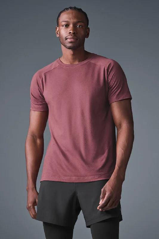 Men's Short - Sleeve Linen Casual Shirts in Light Khaki for a Breathable Summer OptionTriumph Raglan Tee - Burgundy Truffle