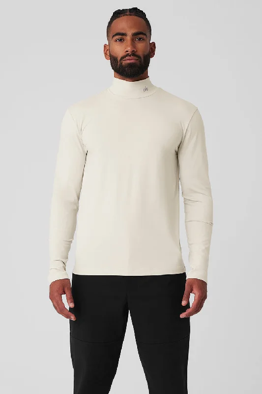 Men's Two - Tone Contrast Panel Casual Shirts in White and Navy for a Stylish and Eye - Catching DesignConquer Reform Mock Neck Long Sleeve - Bone