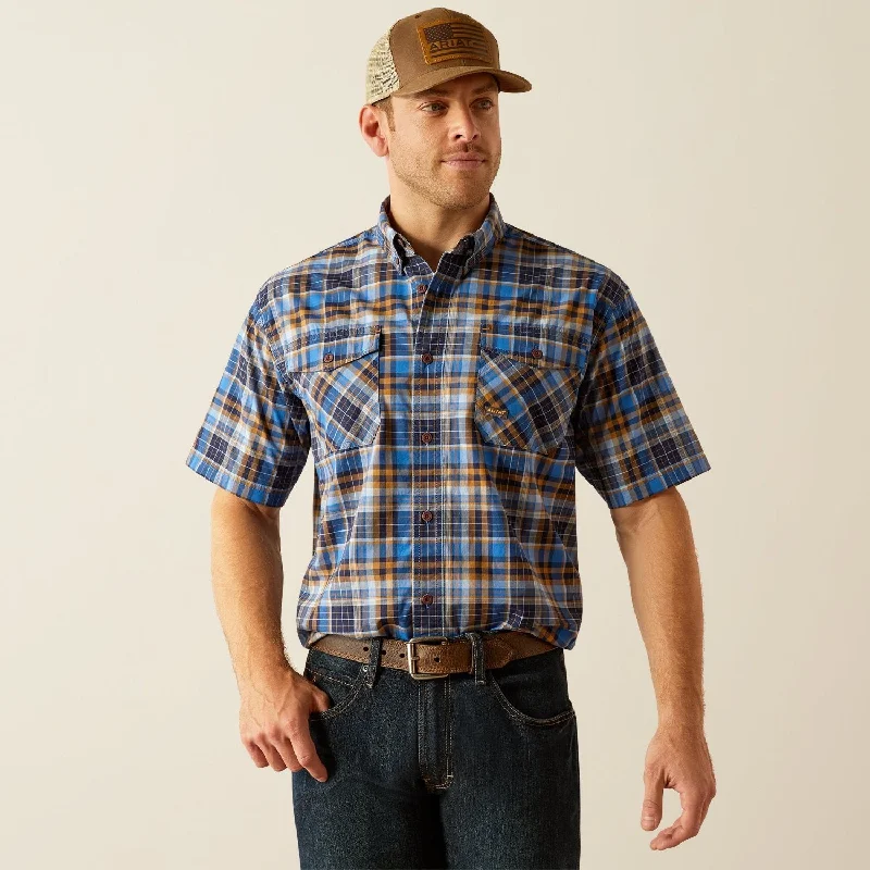 Plus Size Men's Plaid Flannel Casual Shirts in Earth Tones for a Cozy Fall OutfitAriat Men's Made Tough Durastretch Button-Down Short Sleeve Work Shirt
