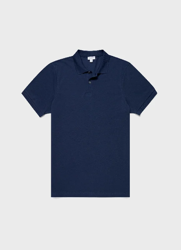 Men's luxury cashmere blend polo shirts in solid colorsMen's Piqué Polo Shirt in Ink Blue